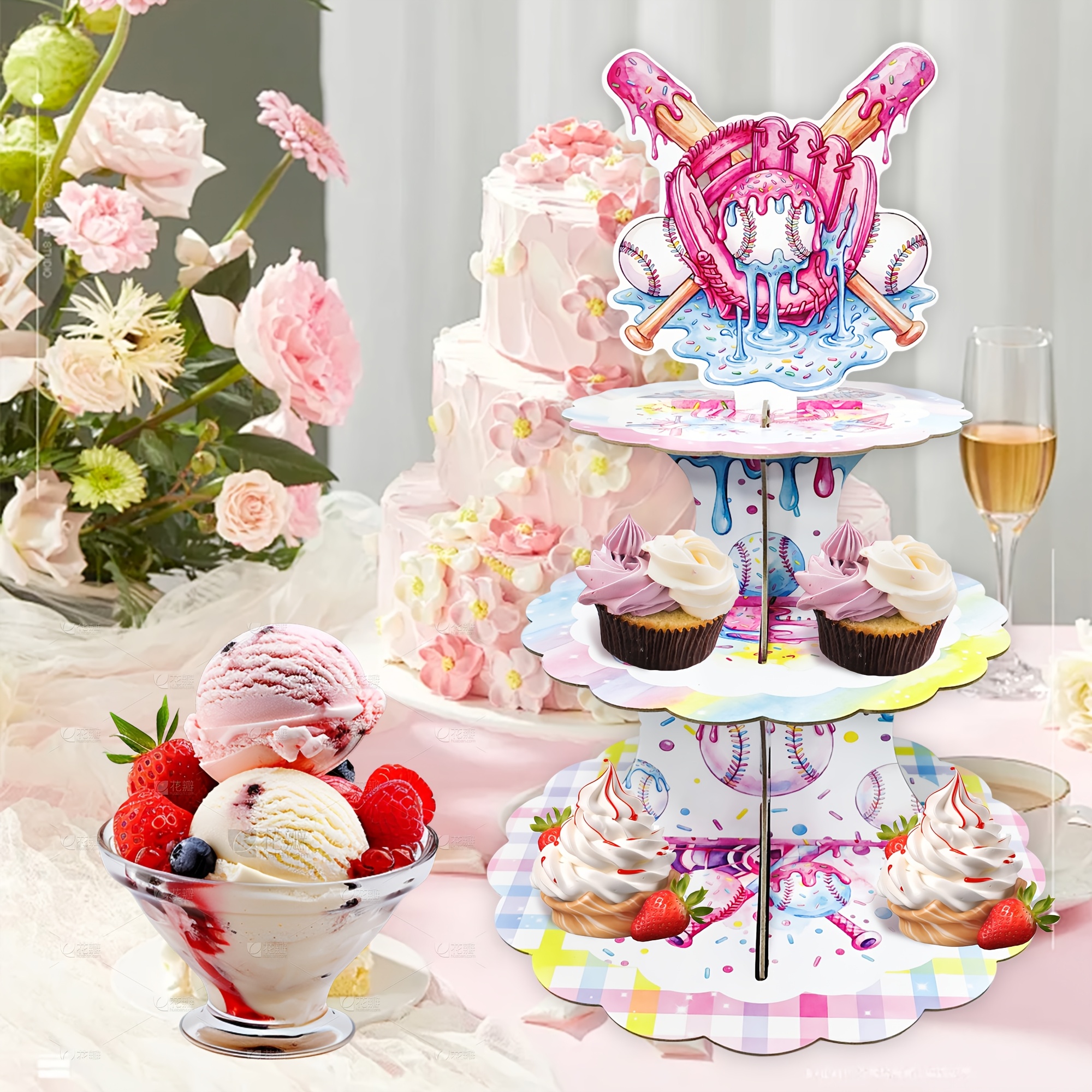 Cupcake Stand Tier - 3-Tier Baseball Cake Stand Cupcake Display
