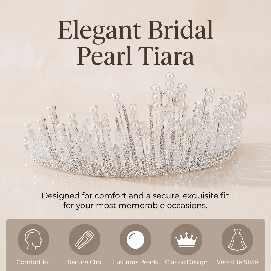 Bridal Pearl Crown Headpiece E - Event & Party Supply avaliação e preço