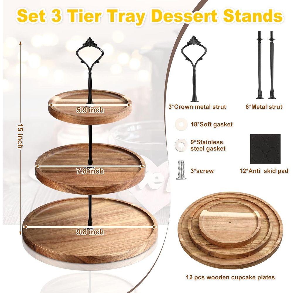 3 Set 3 Tier Wood Cupcake Stan - Cupcake Stand Tier avaliação e preço