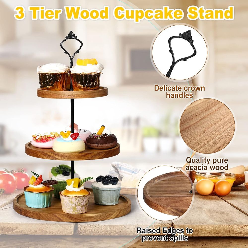 3 Set 3 Tier Wood Cupcake Stan - Cupcake Stand Tier avaliação e preço