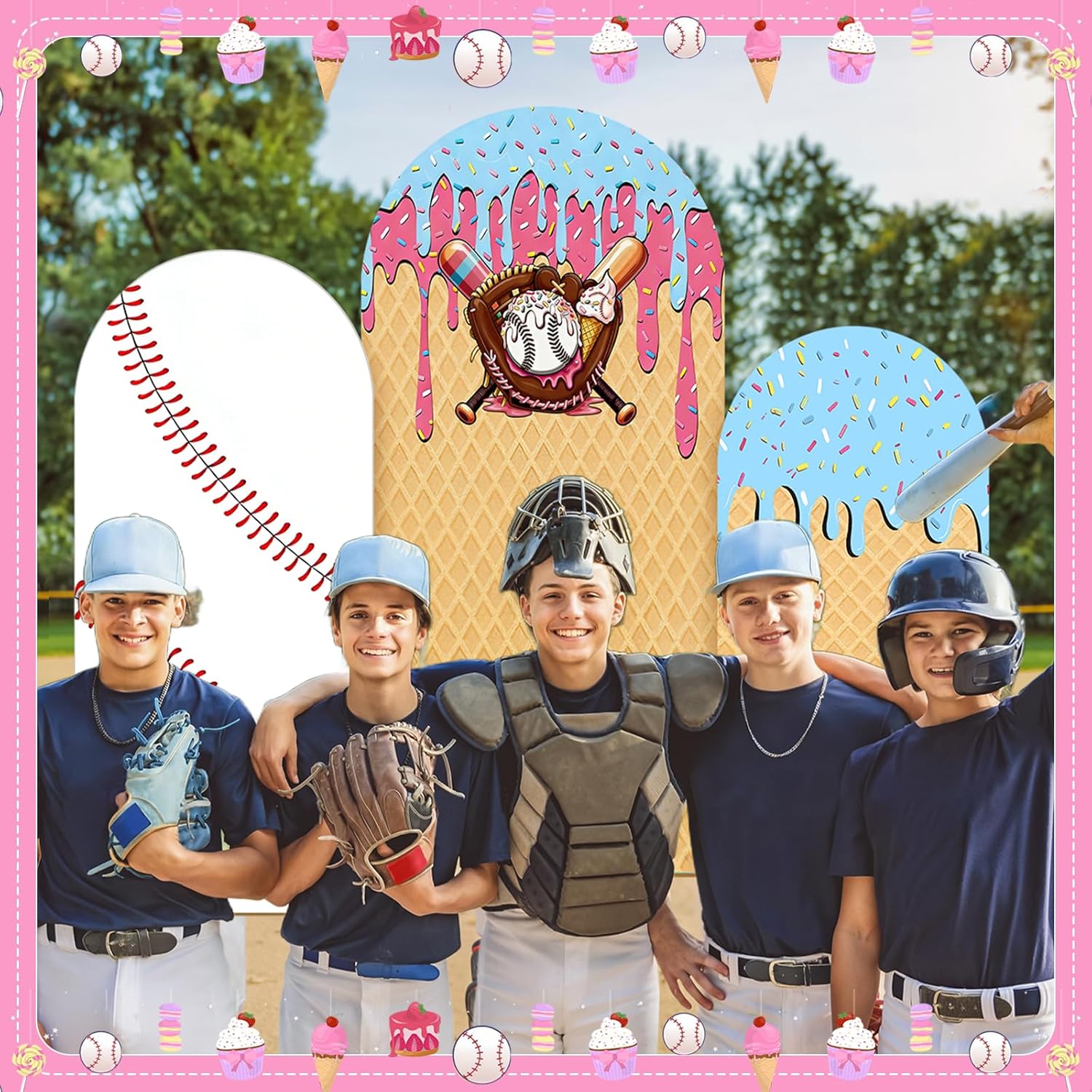 Baseball Ice Cream Drip Arch B - Dessert Table Backdrop avaliação e preço