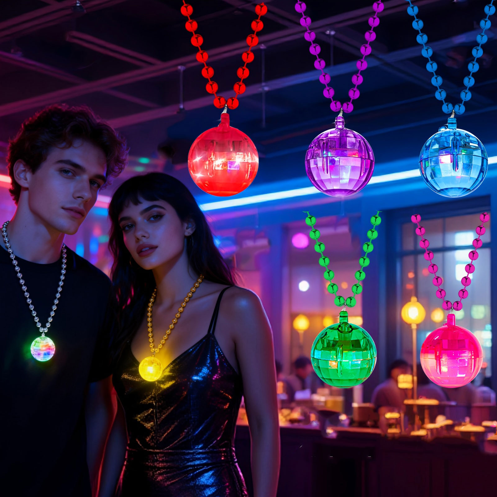 6Pcs LED Disco Ball Necklaces  - Cotton Candy Cone avaliação e preço