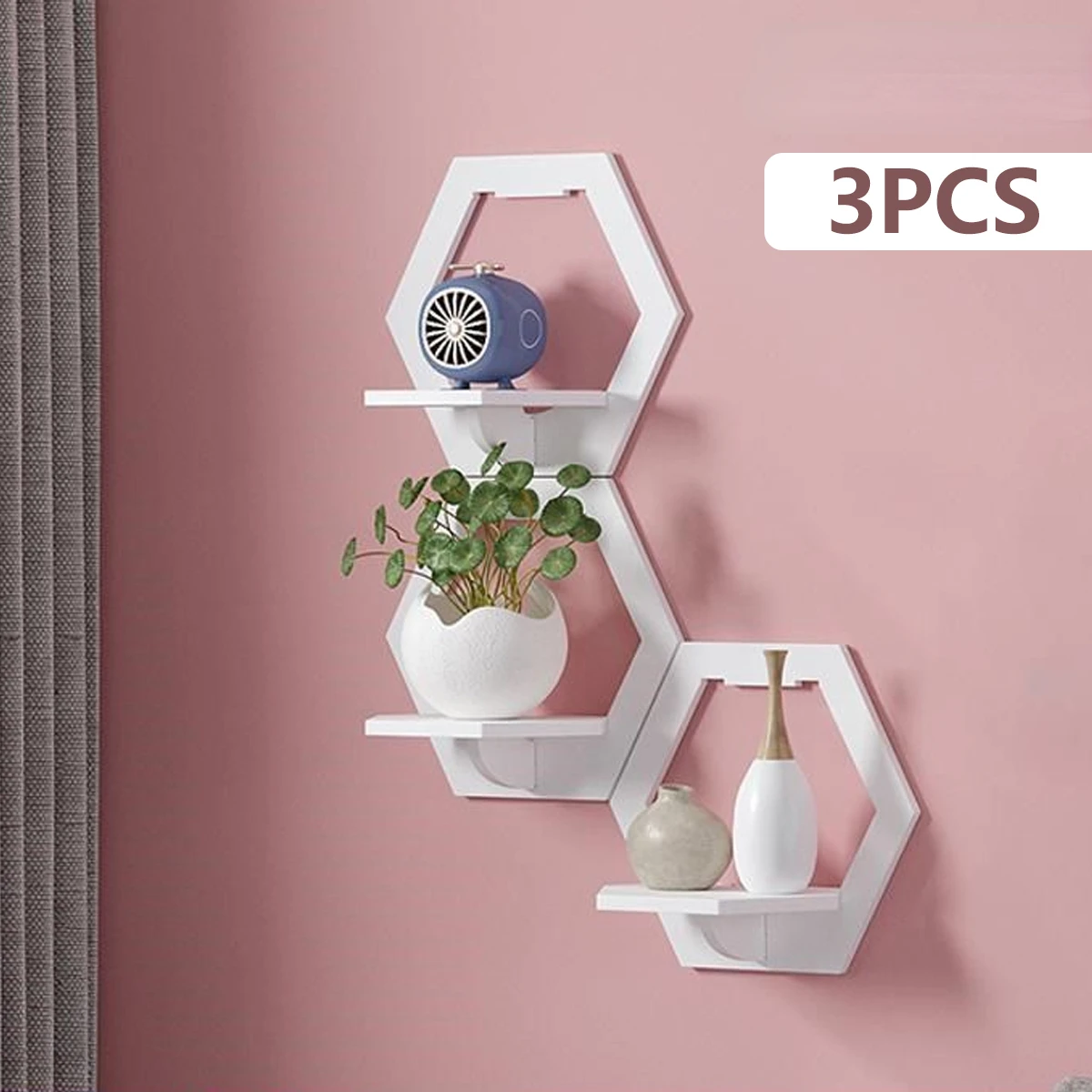3Pcs Hexagon Wall Shelf Punch  - Flower Wall Panel avaliação e preço