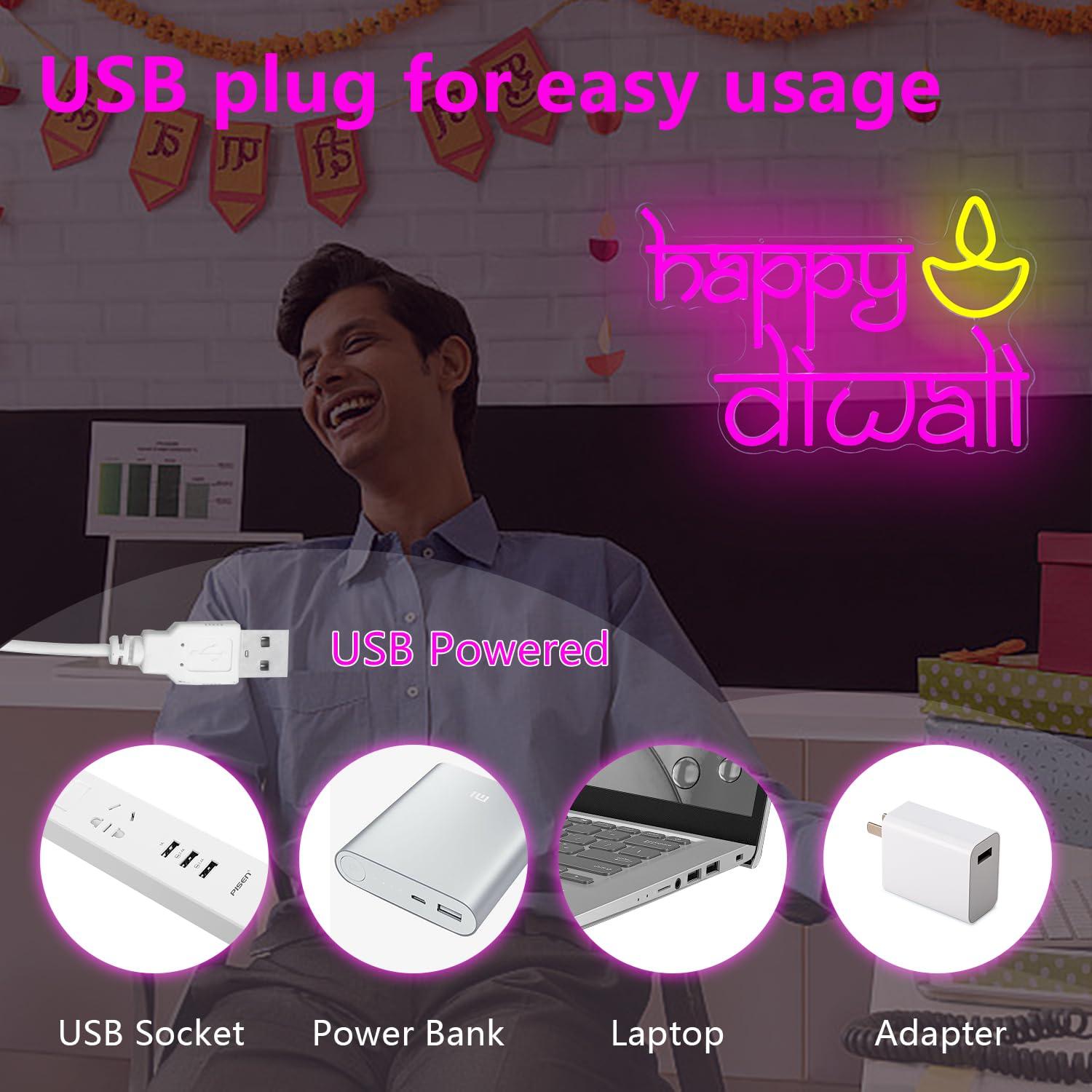 Happy Diwali Neon Sign USB Pow - Neon Sign Party avaliação e preço