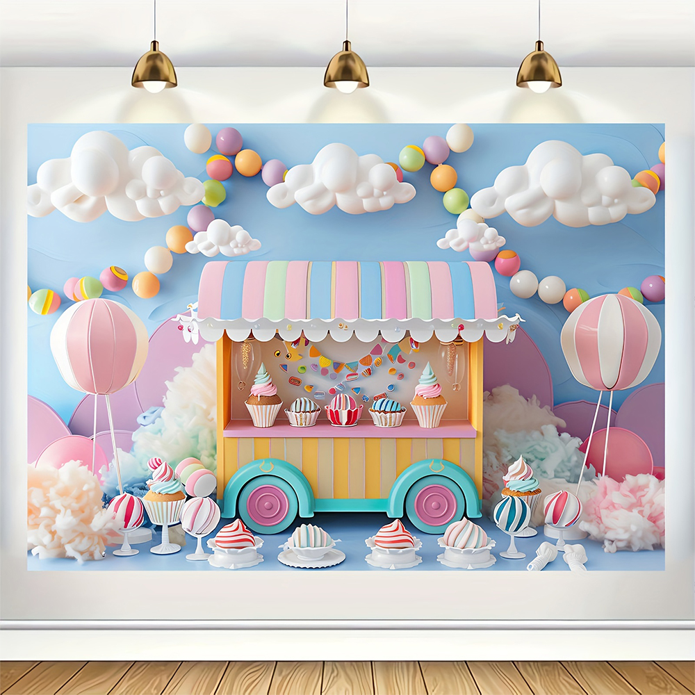 Sweet Ice Cream Theme Backdrop - Dessert Table Backdrop avaliação e preço