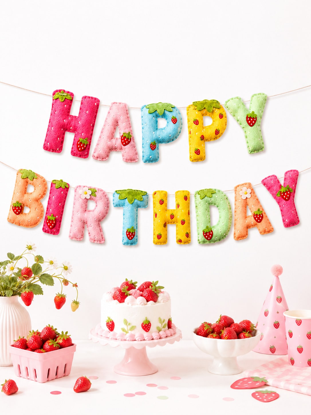 Strawberry Theme Happy Birthda - Dessert Table Backdrop avaliação e preço