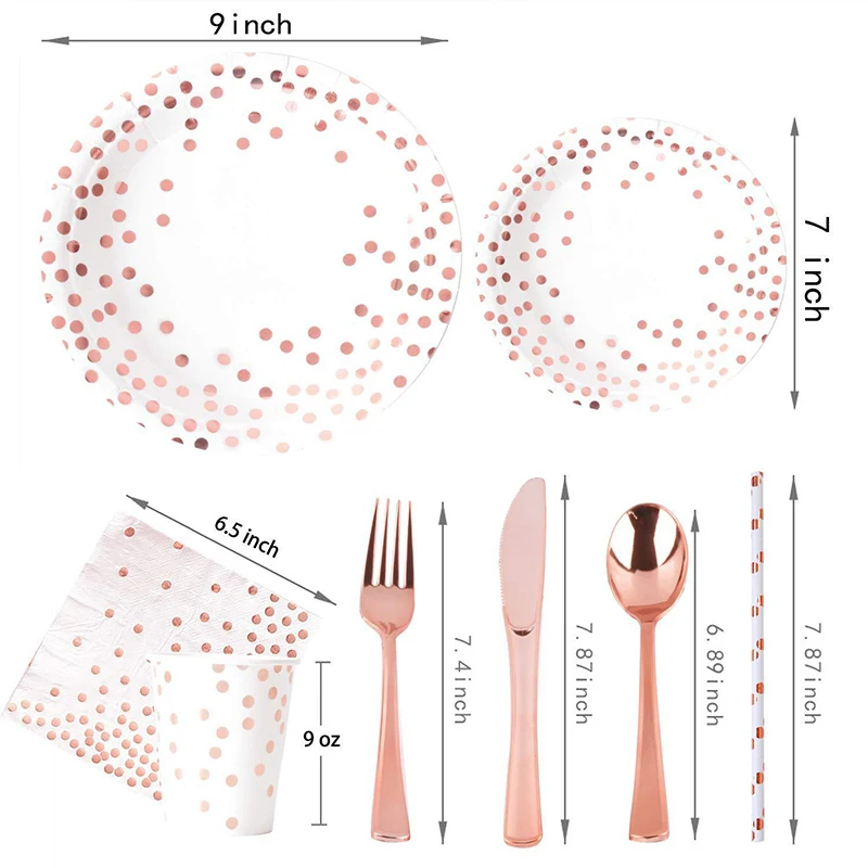 Rose Gold Party Tableware Kit  - Paper Straw Color avaliação e preço