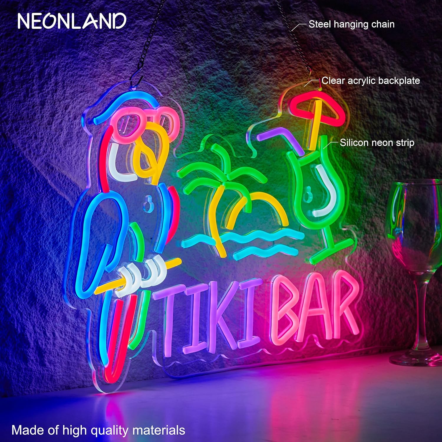 Tiki Bar Parrot Palm Tree Neon - Neon Sign Party avaliação e preço
