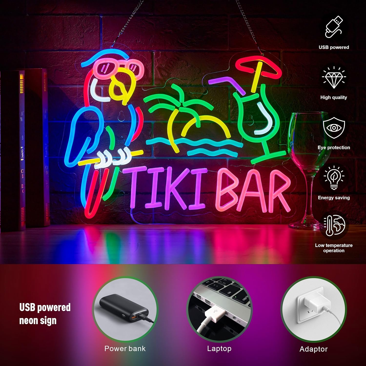 Tiki Bar Parrot Palm Tree Neon - Neon Sign Party avaliação e preço