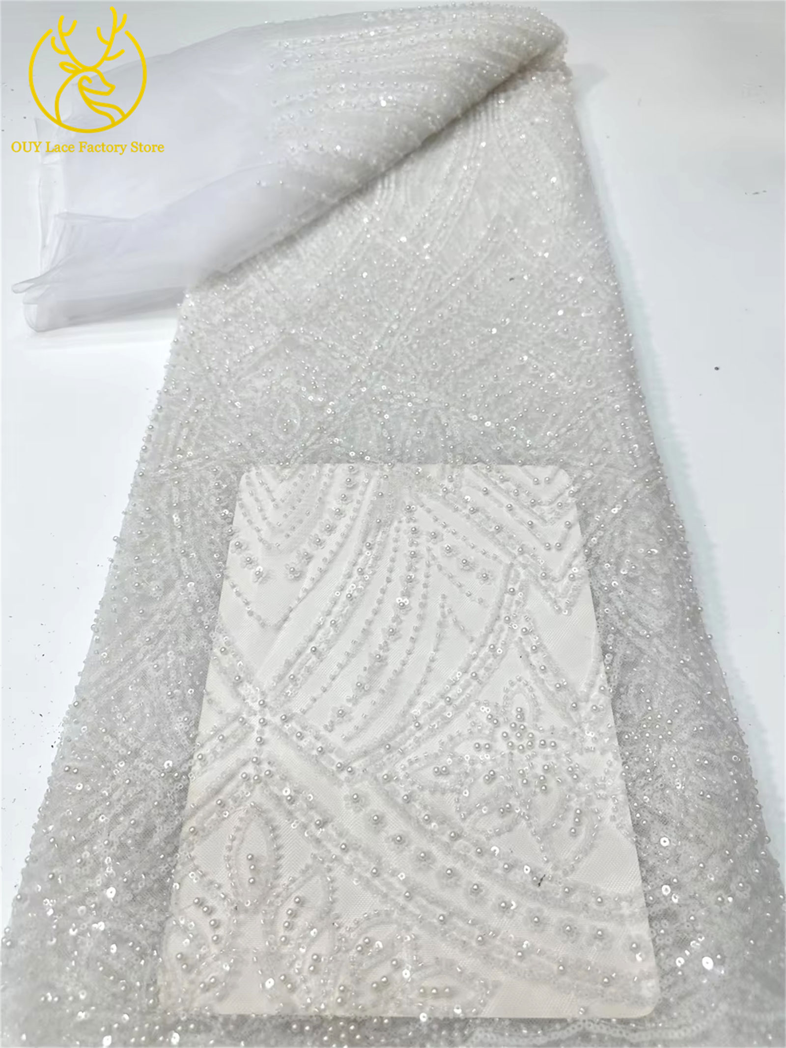 African Gold Beaded Lace Fabri - Glitter Tablecloth avaliação e preço
