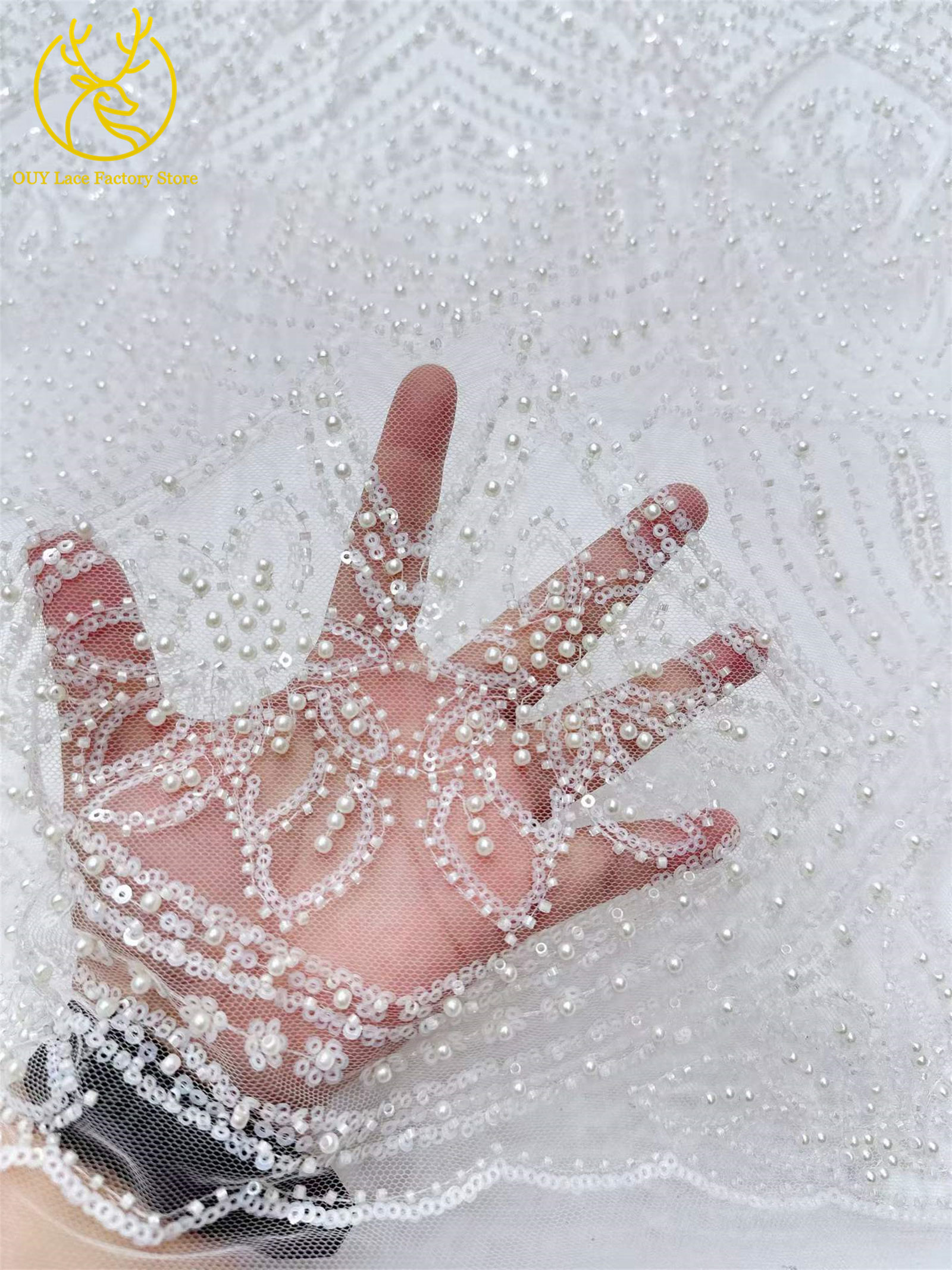 African Gold Beaded Lace Fabri - Glitter Tablecloth avaliação e preço