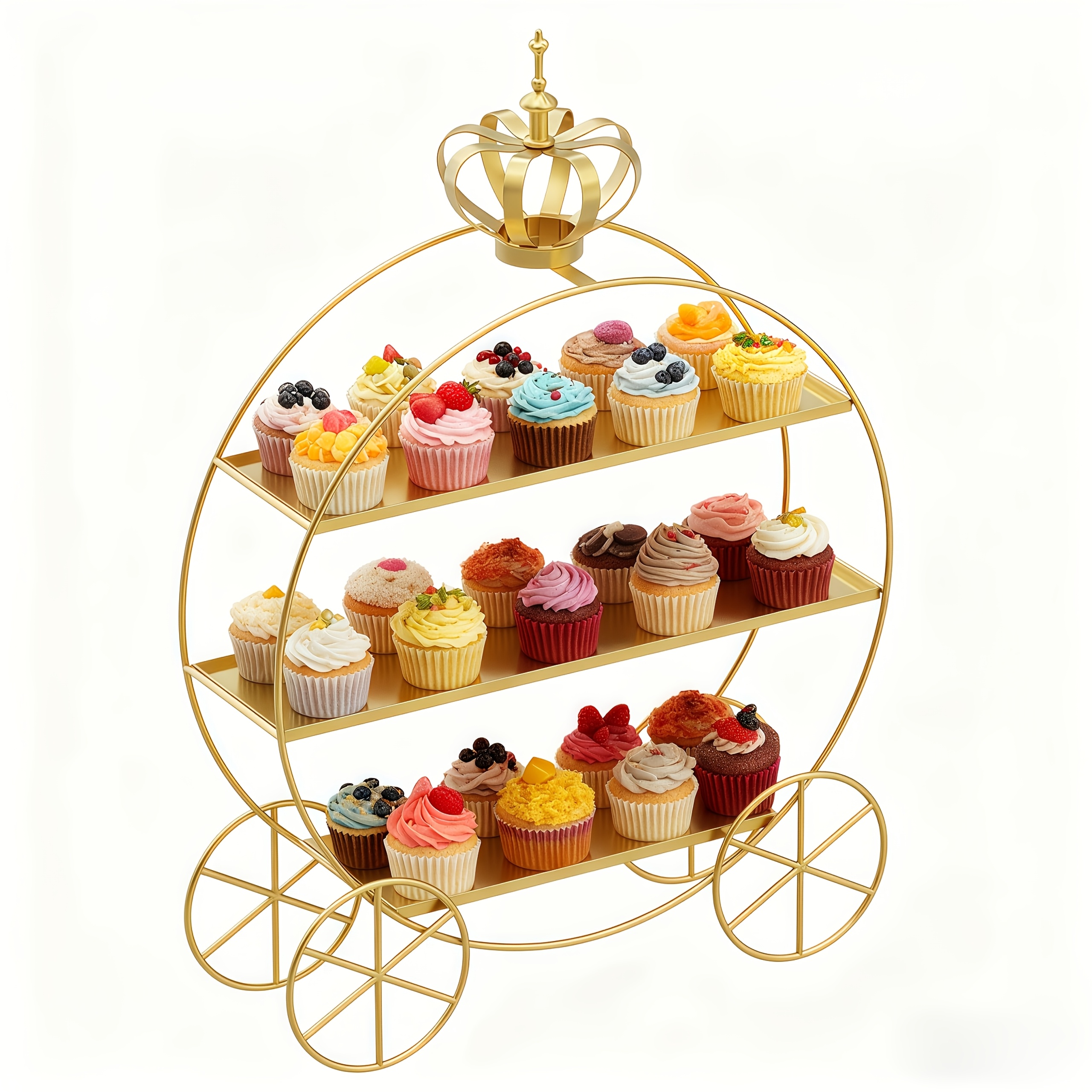 3-Tier Golden Crown Cake Stand - Cupcake Stand Tier avaliação e preço