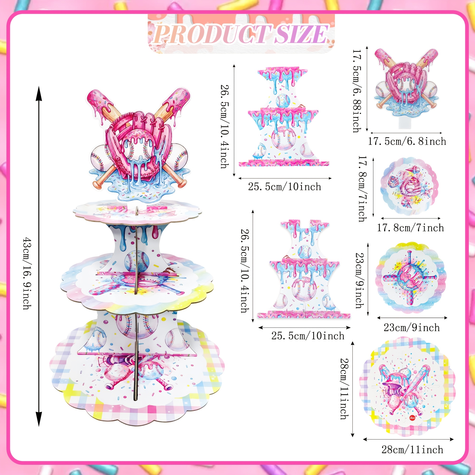 3-Tier Baseball Cake Stand Cup - Cupcake Stand Tier avaliação e preço