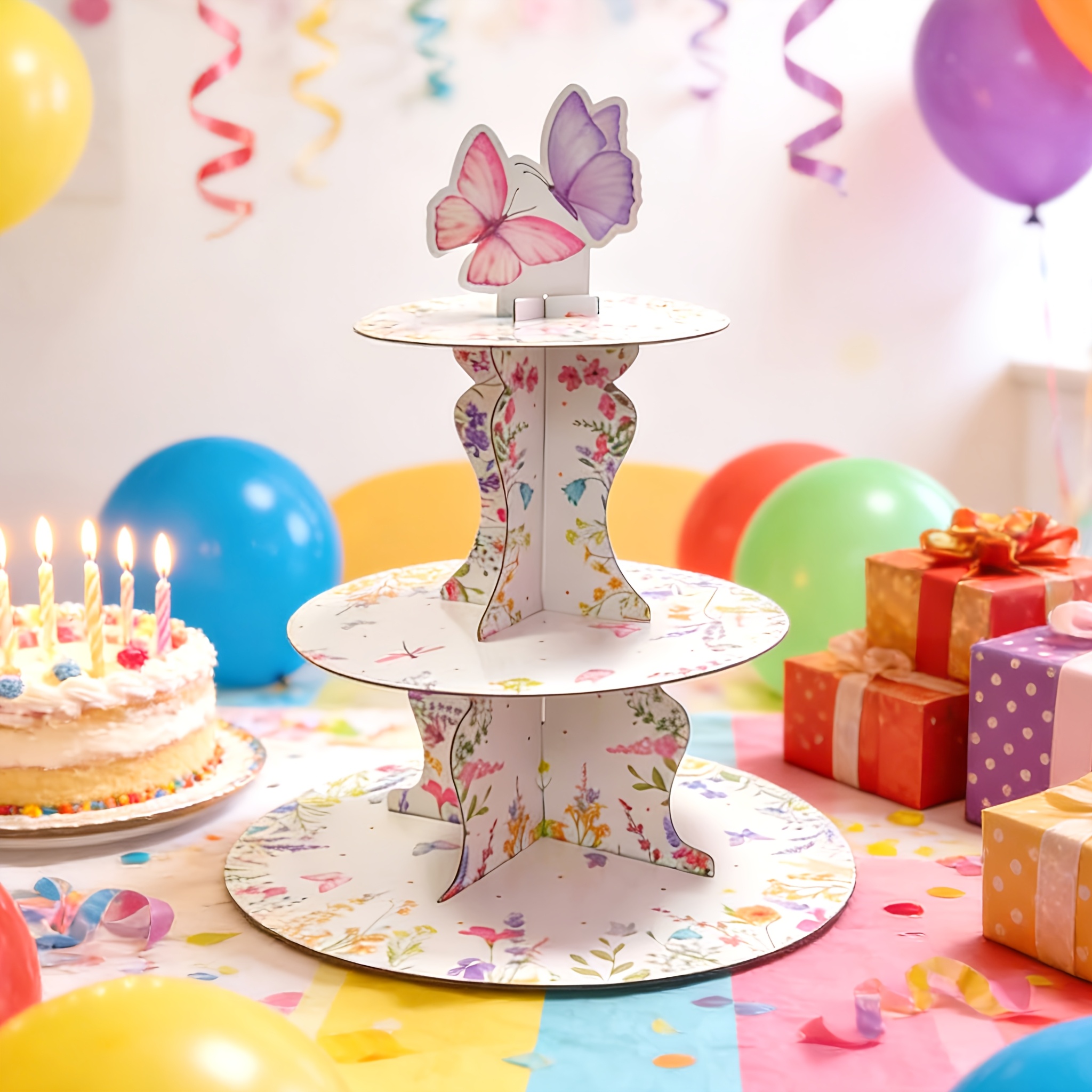 3-Tier Wildflower Butterfly Ca - Cupcake Stand Tier avaliação e preço