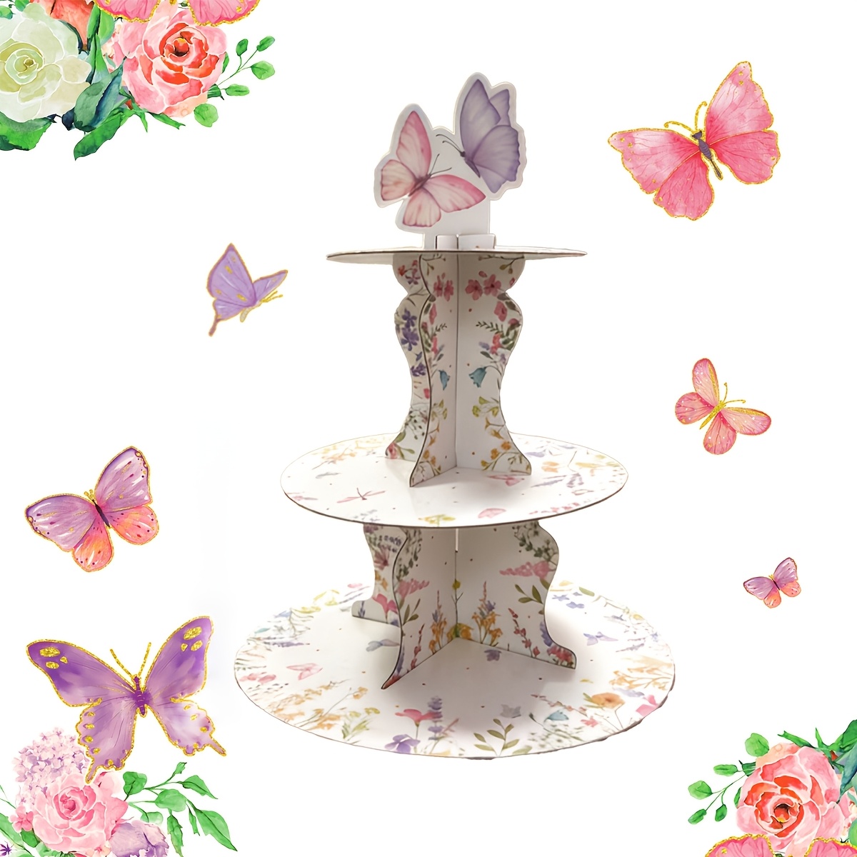 3-Tier Wildflower Butterfly Ca - Cupcake Stand Tier avaliação e preço
