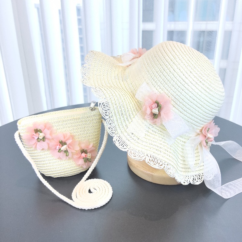 Girls 2pcs Straw Hat Solid Col - Paper Straw Color avaliação e preço